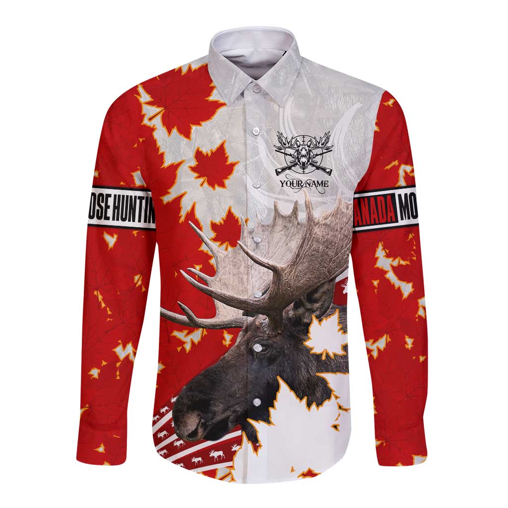 Moose Hunting Long Sleeve Button Shirt Canada Maple Leaf
