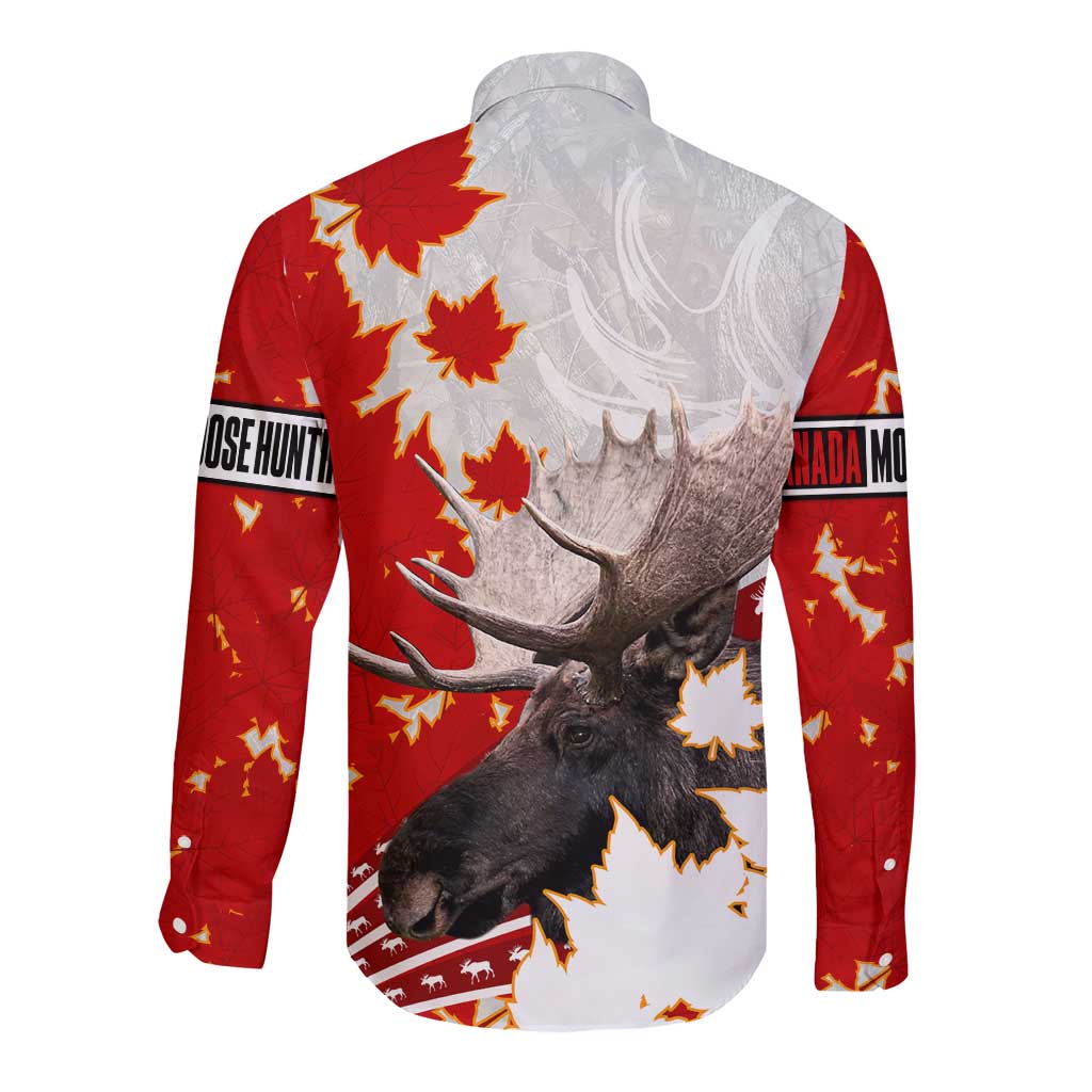 Moose Hunting Long Sleeve Button Shirt Canada Maple Leaf