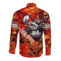 Personalized Moose Love Long Sleeve Button Shirt Maple Leaf Autumn Passion