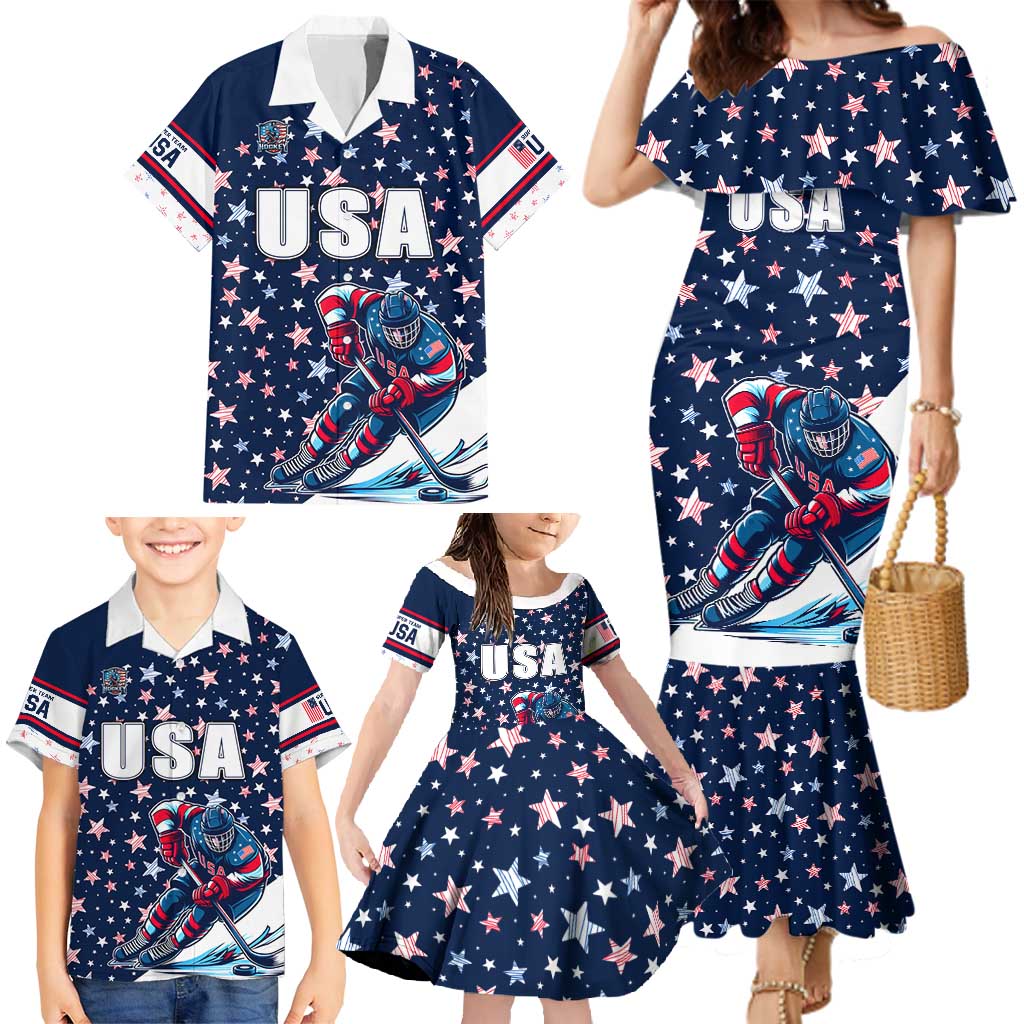 USA Hockey Family Matching Mermaid Dress and Hawaiian Shirt Summer Paris 2024 - Wonder Print Shop