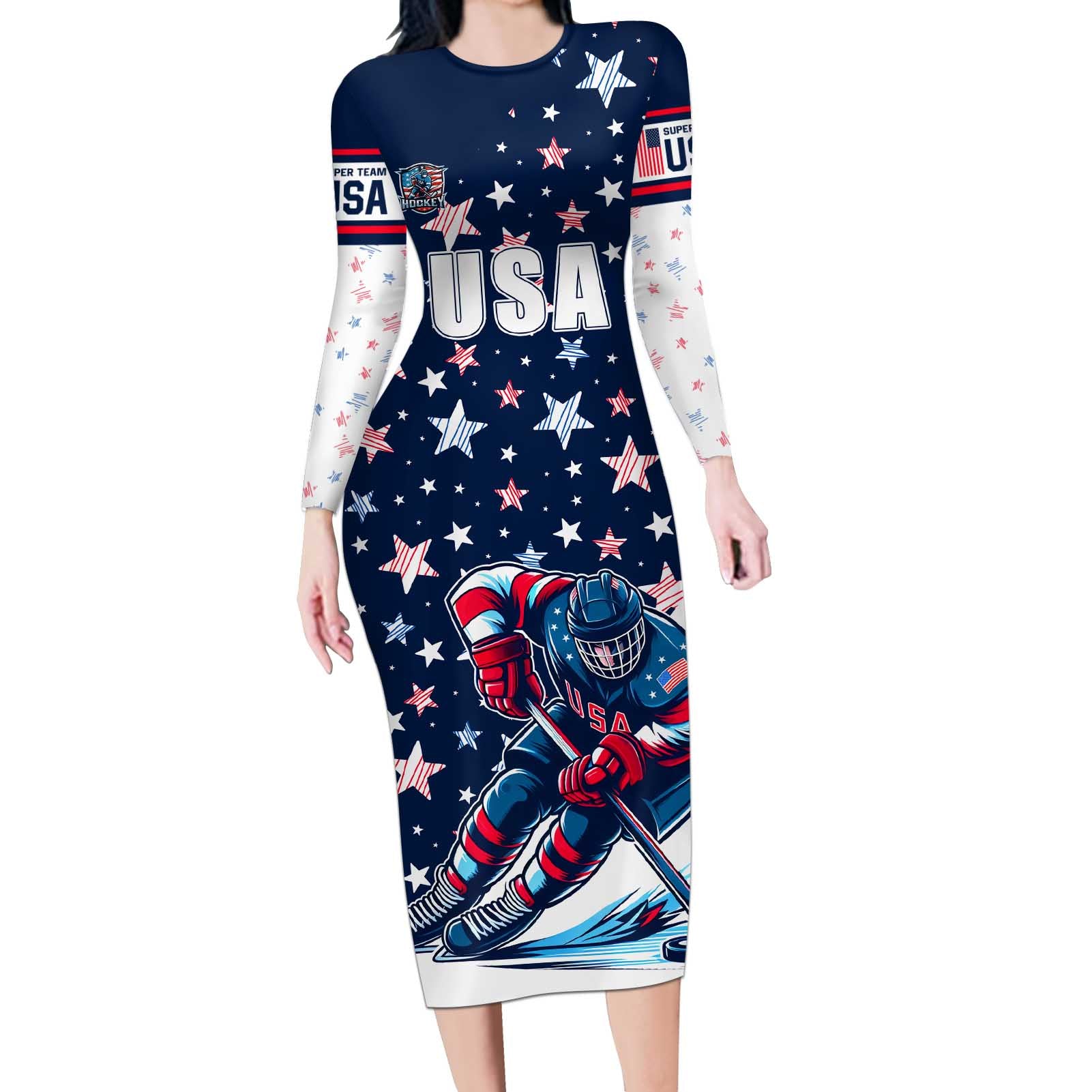 USA Hockey Long Sleeve Bodycon Dress Summer Paris 2024 - Wonder Print Shop