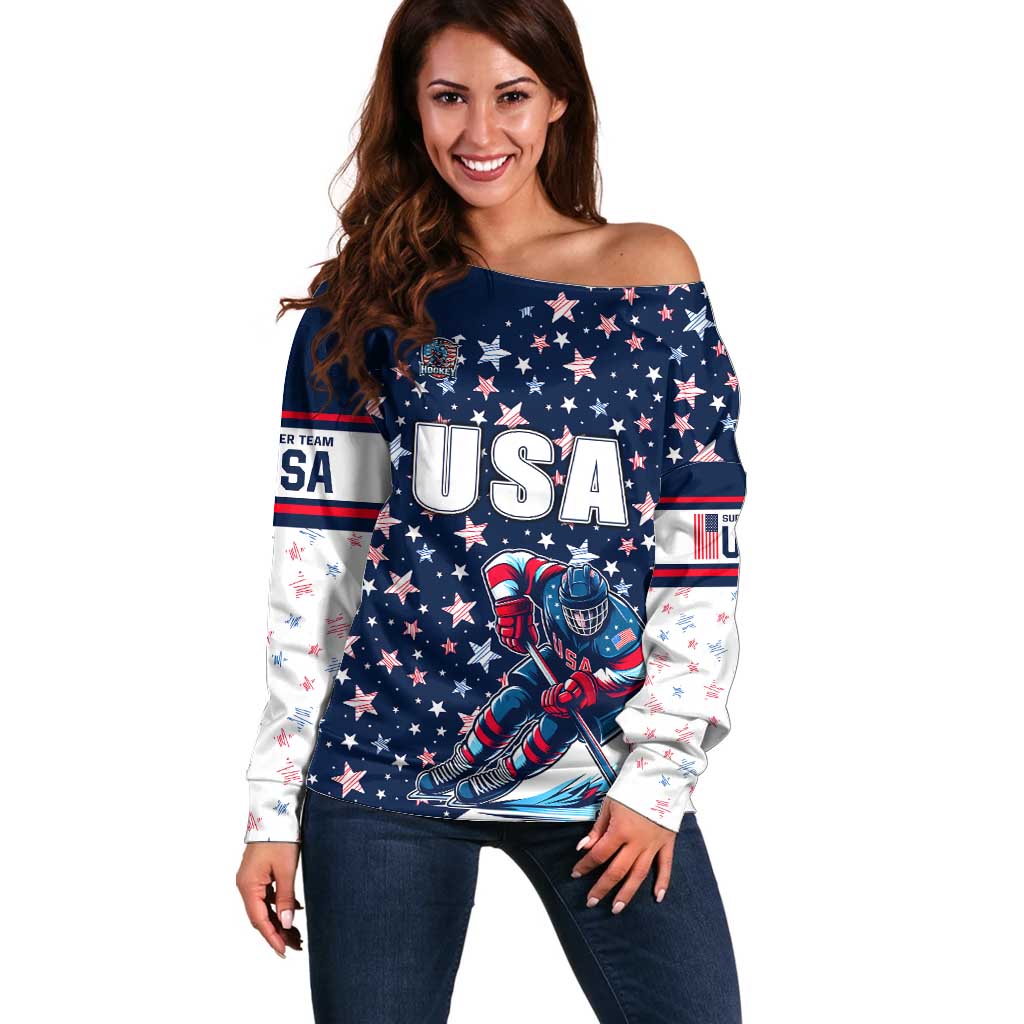 USA Hockey Off Shoulder Sweater Summer Paris 2024 - Wonder Print Shop