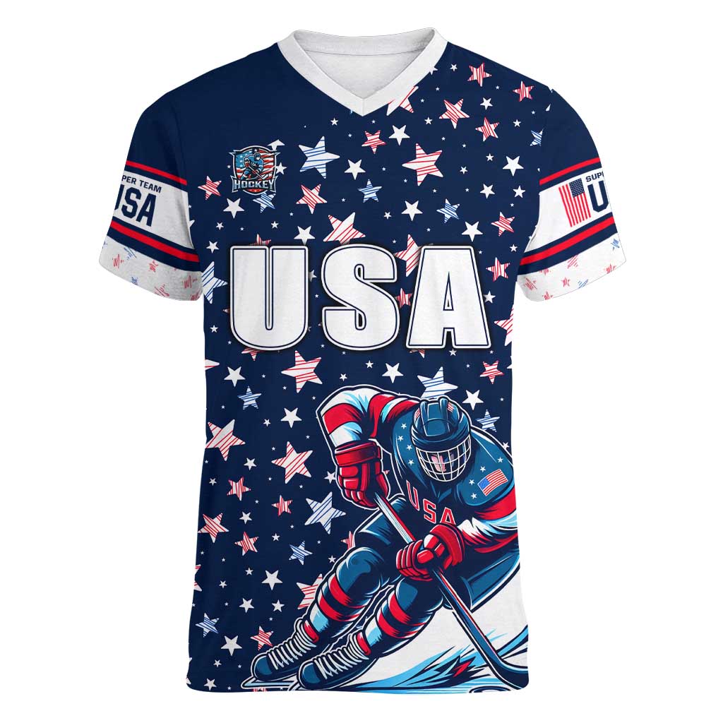 USA Hockey Women V-Neck T-Shirt Summer Paris 2024