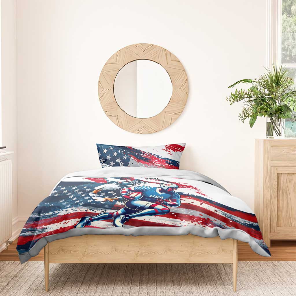 Patriotic rugby duvet cover with flag and rugby player design plus matching pillowcases