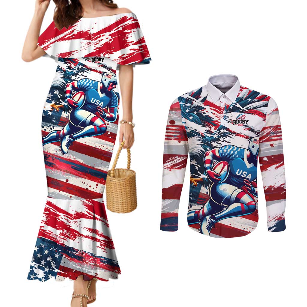 USA Rugby Couples Matching Mermaid Dress and Long Sleeve Button Shirt Summer Paris 2024