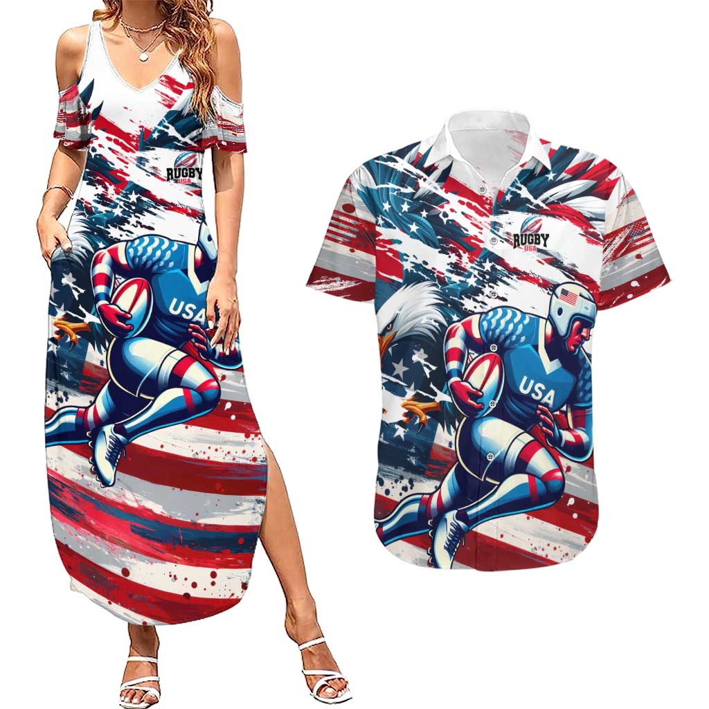 USA Rugby Couples Matching Summer Maxi Dress and Hawaiian Shirt Summer Paris 2024 - Wonder Print Shop