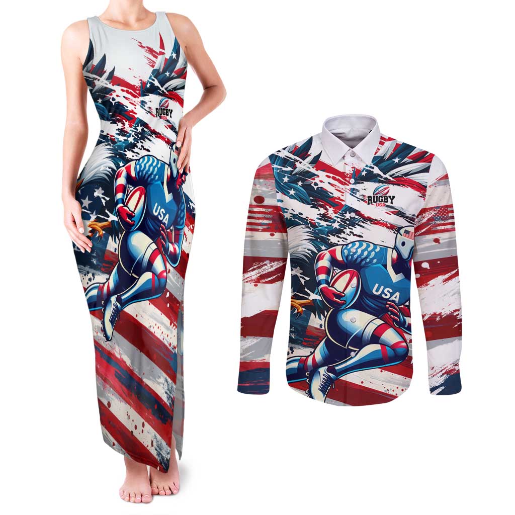 USA Rugby Couples Matching Tank Maxi Dress and Long Sleeve Button Shirt Summer Paris 2024 - Wonder Print Shop