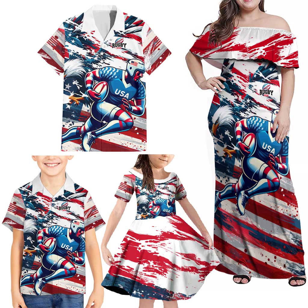 USA Rugby Family Matching Off Shoulder Maxi Dress and Hawaiian Shirt Summer Paris 2024 - Wonder Print Shop