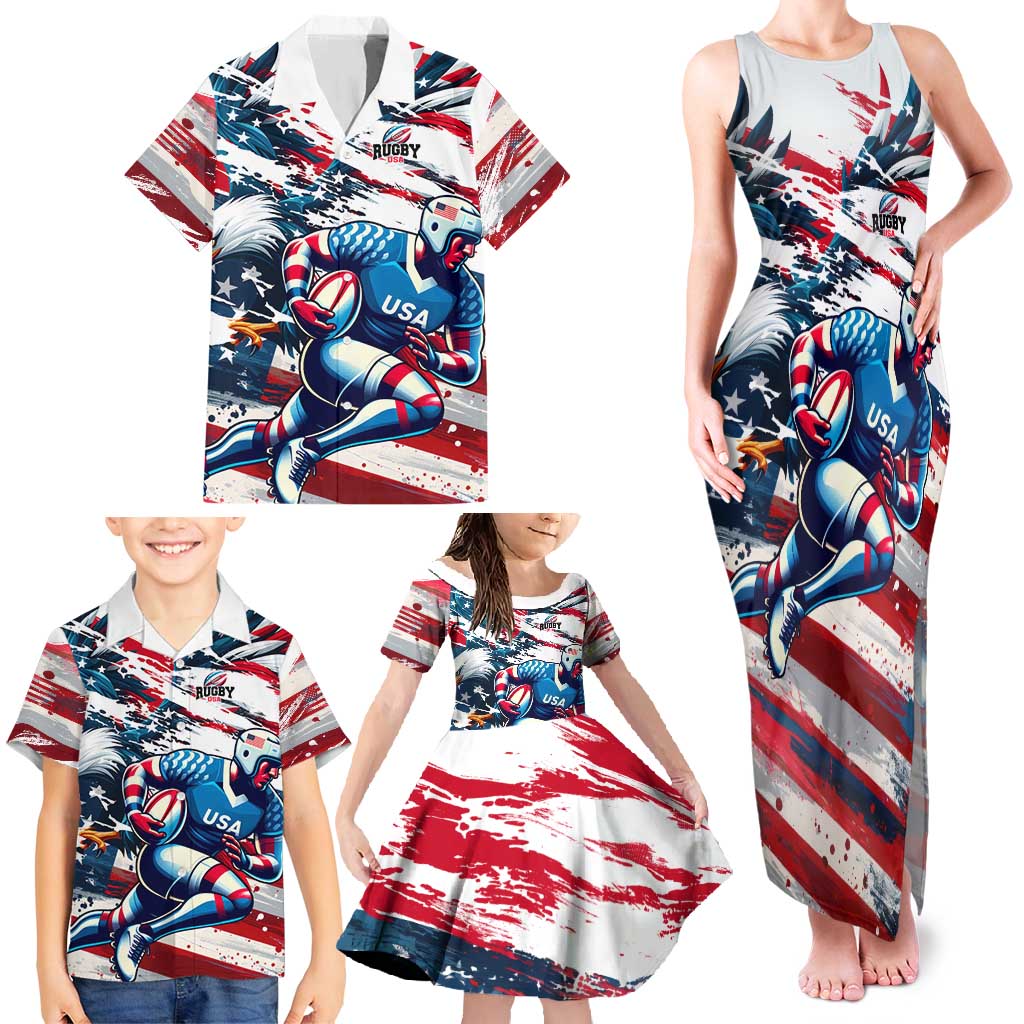 USA Rugby Family Matching Tank Maxi Dress and Hawaiian Shirt Summer Paris 2024 - Wonder Print Shop