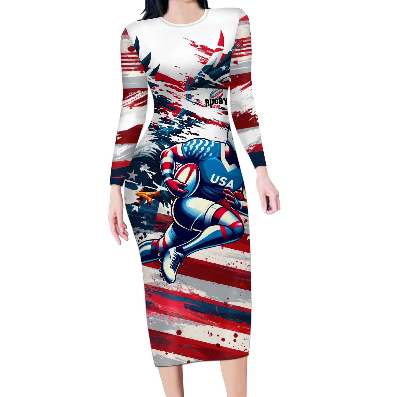 USA Rugby Long Sleeve Bodycon Dress Summer Paris 2024 - Wonder Print Shop