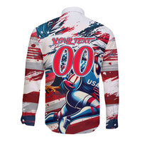 Rugby long-sleeve button shirt, back 'YOUR TEXT' and '00' USA graphic