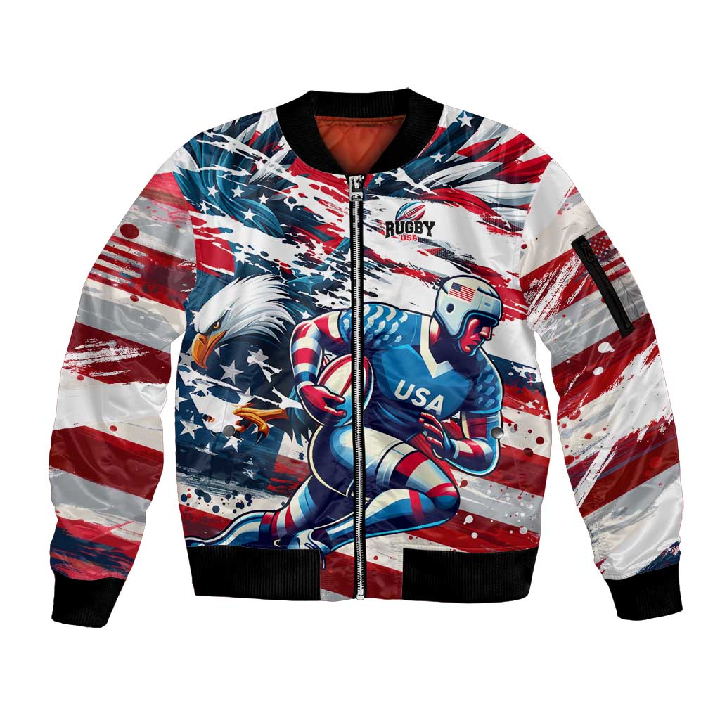 USA Rugby Sleeve Zip Bomber Jacket Summer Paris 2024 - Wonder Print Shop