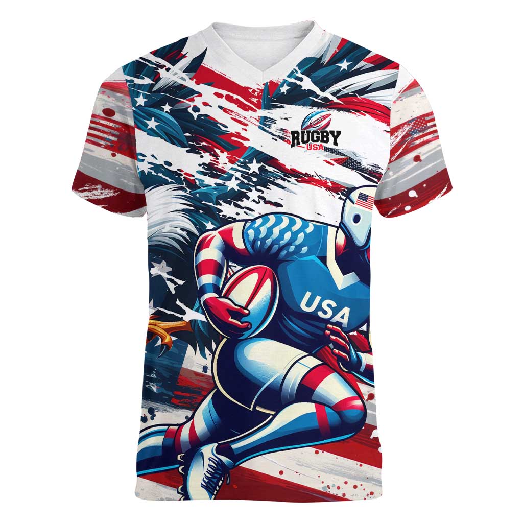 USA Rugby Women V-Neck T-Shirt Summer Paris 2024 - Wonder Print Shop