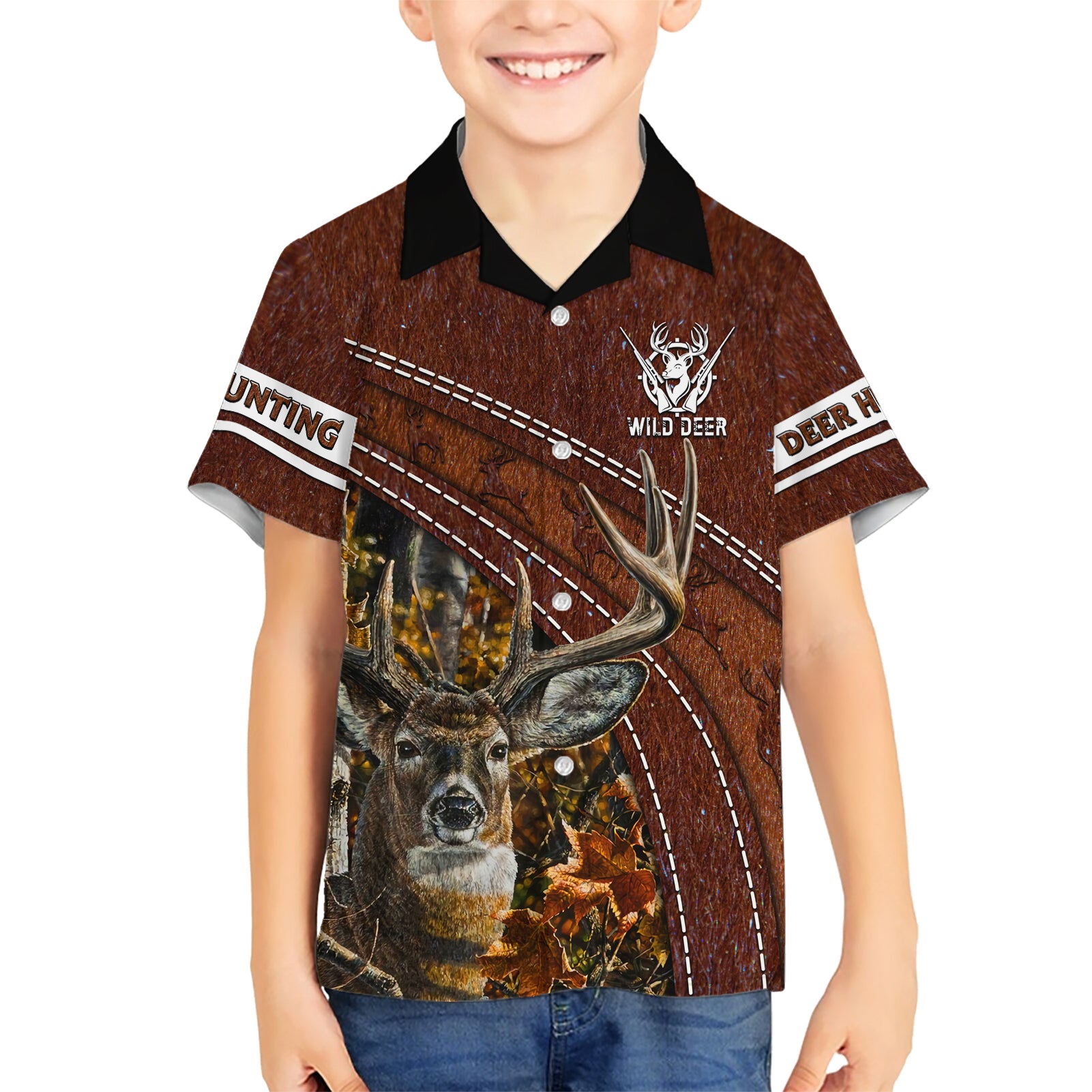 Deer Hunting Kid Hawaiian Shirt In The Forest Brown - Wonder Print Shop