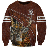 Brown sweatshirt with large deer graphic, antlers, and hunting text paneling on sleeves