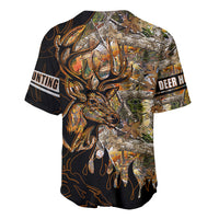 Deer hunting baseball jersey, camo deer and antler artwork with orange flames on black