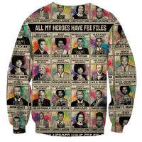 Multicolor crewneck sweatshirt with centered slogan and portrait collage