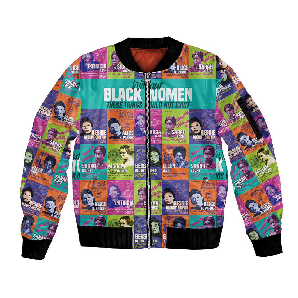 african-women-inventors-sleeve-zip-bomber-jacket-without-black-women-these-things-would-not-exist