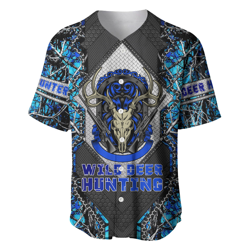 Wild Deer Hunting Baseball Jersey Skull Blue Art - Wonder Print Shop