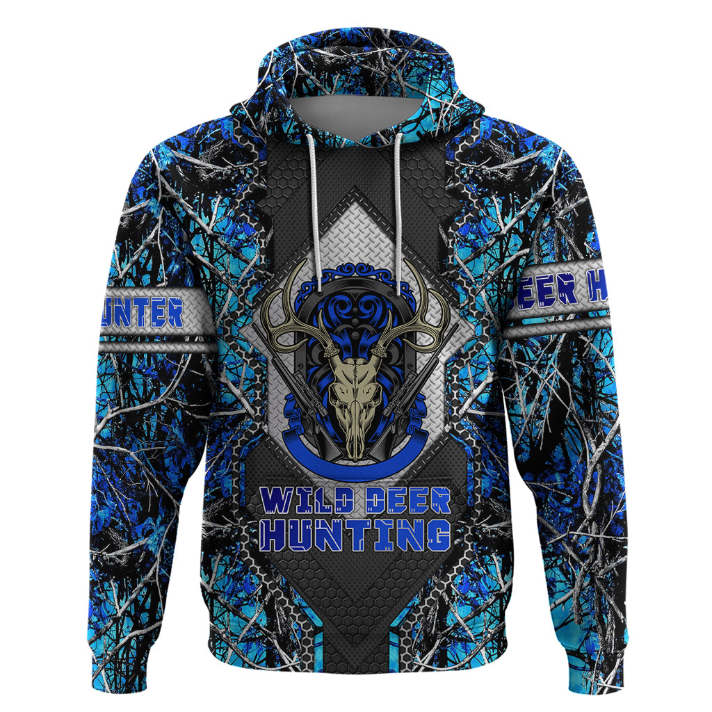 Wild Deer Hunting Hoodie Skull Blue Art - Wonder Print Shop