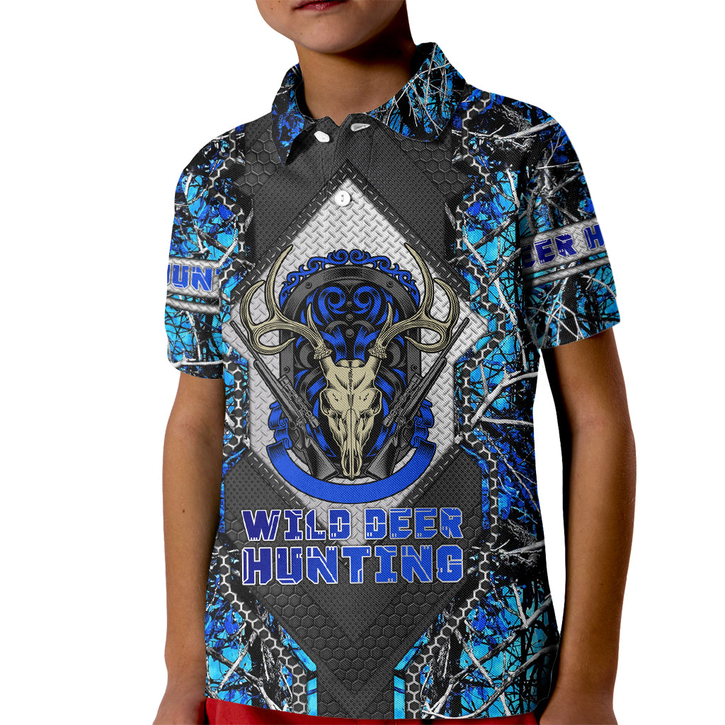 Wild Deer Hunting Kid Polo Shirt Skull Blue Art - Wonder Print Shop