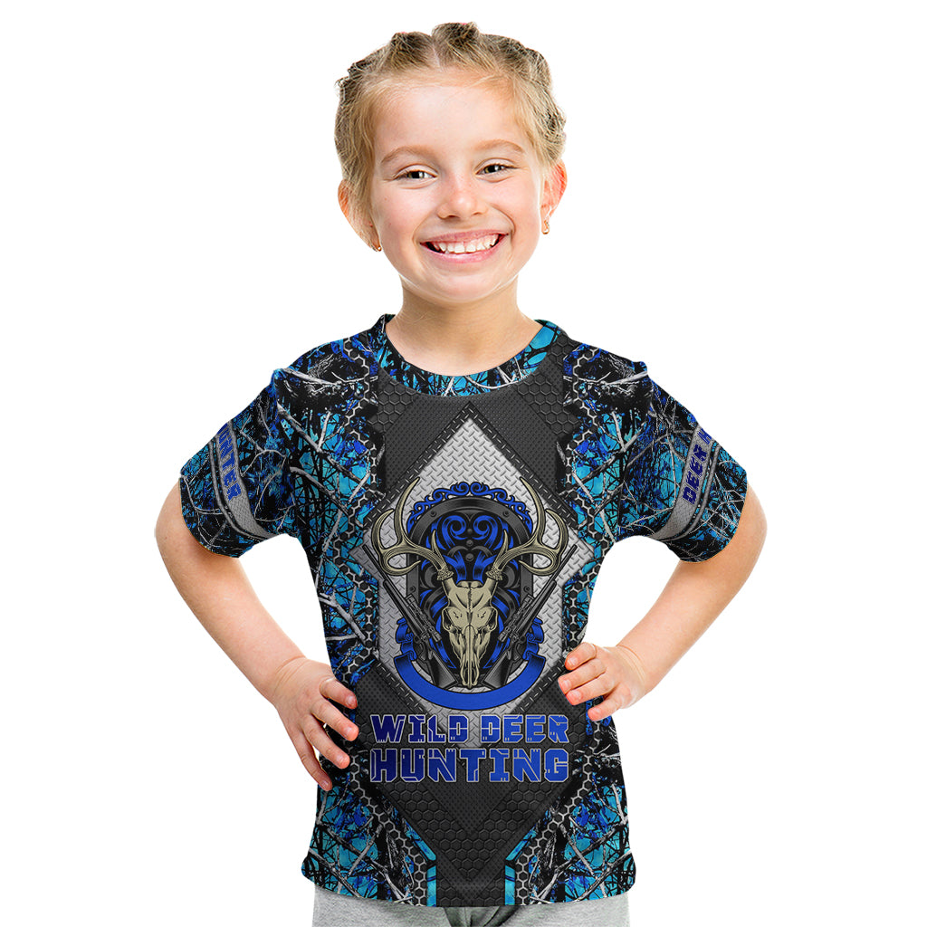 Wild Deer Hunting Kid T Shirt Skull Blue Art - Wonder Print Shop