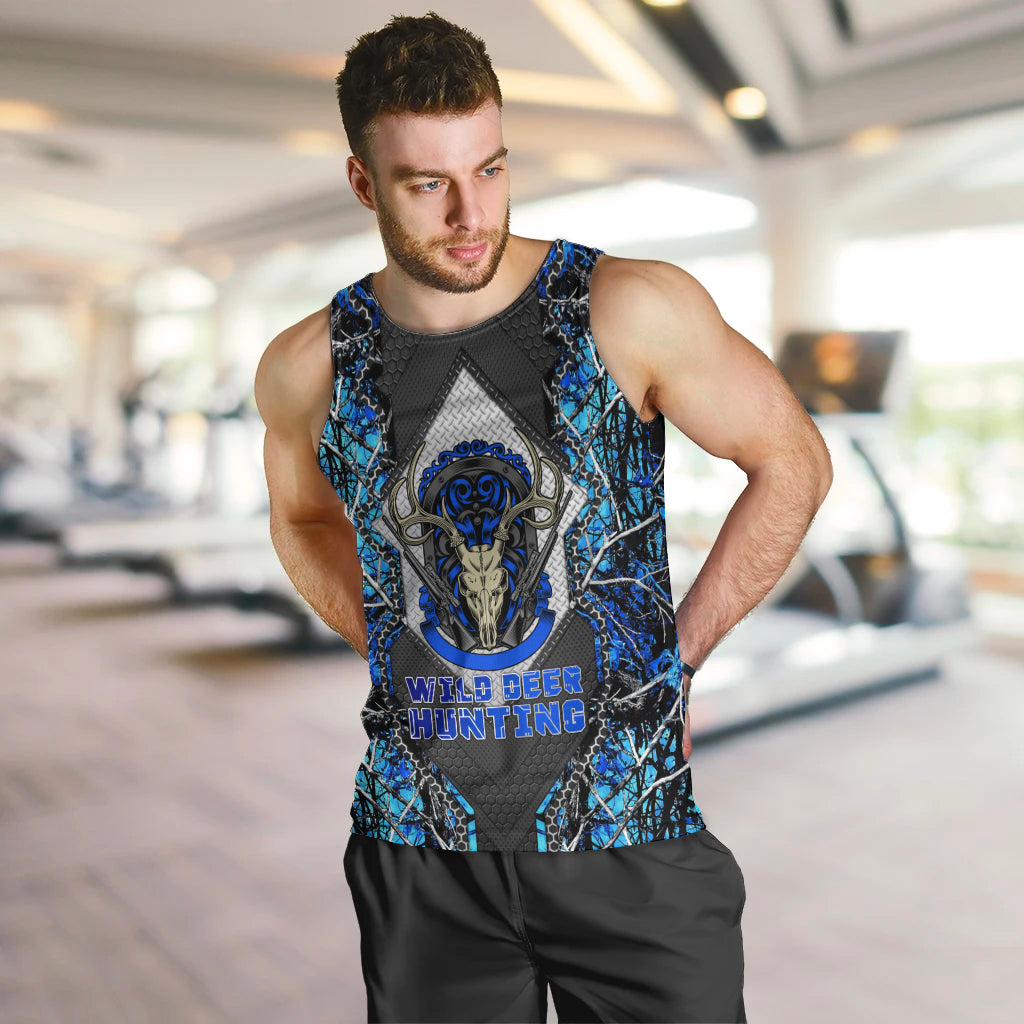 Wild Deer Hunting Men Tank Top Skull Blue Art - Wonder Print Shop