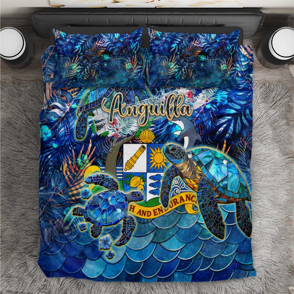 Blue ocean-themed bedding set with matching pillowcases and sea turtle graphic.