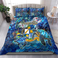 Blue ocean bedding set with two pillowcases featuring a sea turtle and shell pattern.