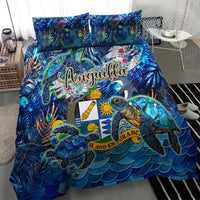Blue nautical bedding set with two pillowcases and large central sea turtle artwork.