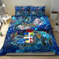 Blue tropical bedding set with Aruba sea turtle design and matching pillow shams