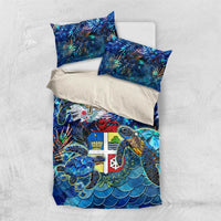 Blue tropical duvet cover with sea turtle print and two matching pillow shams