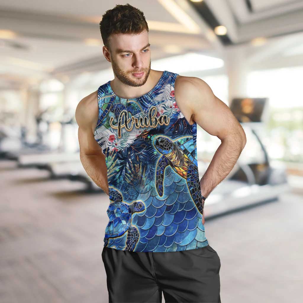 Aruba Men Tank Top Sea Turtle Tropical Pattern