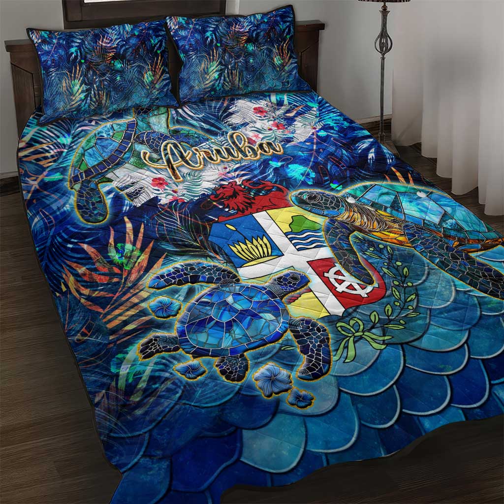 Aruba Quilt Bed Set Sea Turtle Tropical Pattern - Wonder Print Shop