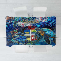 Blue tropical sea turtle tablecloth with Aruba text and vivid ocean-themed pattern