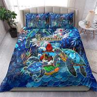 Blue Bermuda bedding set with sea turtle tropical duvet cover and two matching square pillows