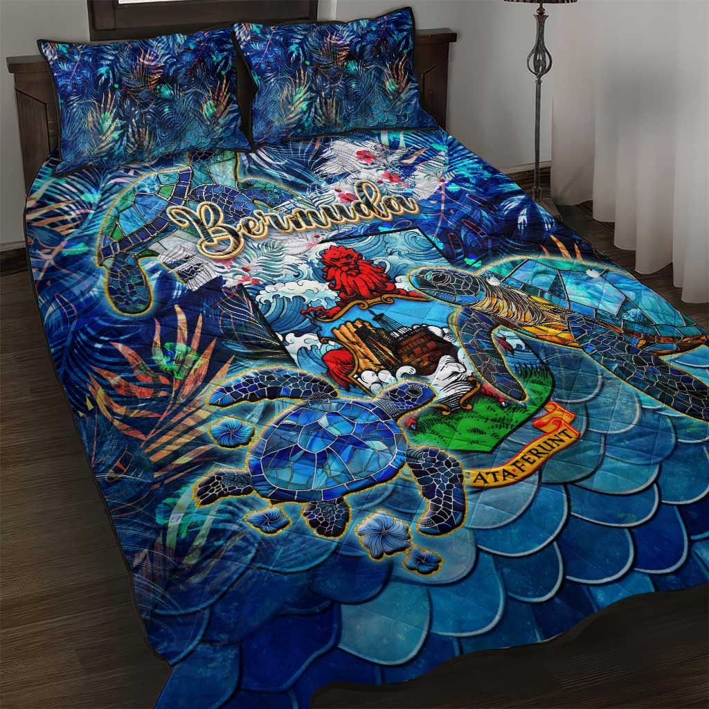 Bermuda Quilt Bed Set Sea Turtle Tropical Pattern - Wonder Print Shop