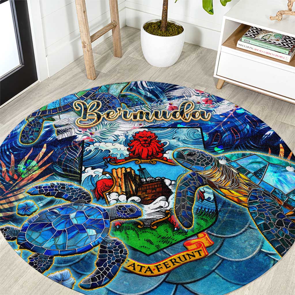 Bermuda Round Carpet Sea Turtle Tropical Pattern - Wonder Print Shop