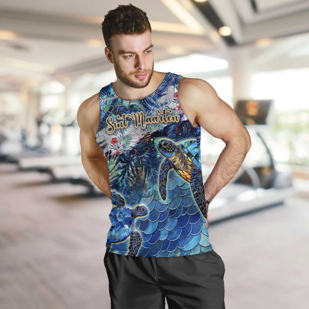 Sint Maarten Men Tank Top Sea Turtle Tropical Pattern