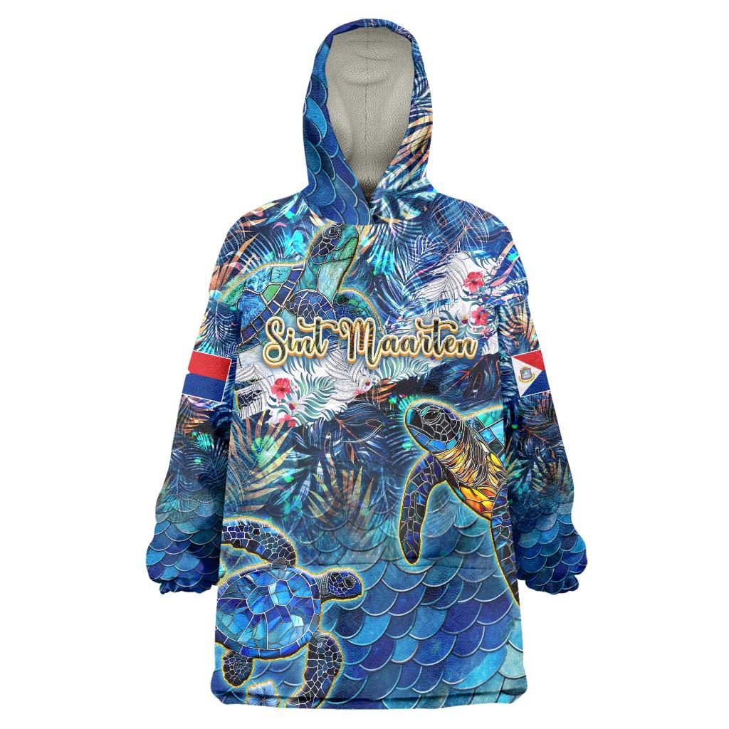 Sint Maarten Wearable Blanket Hoodie Sea Turtle Tropical Pattern