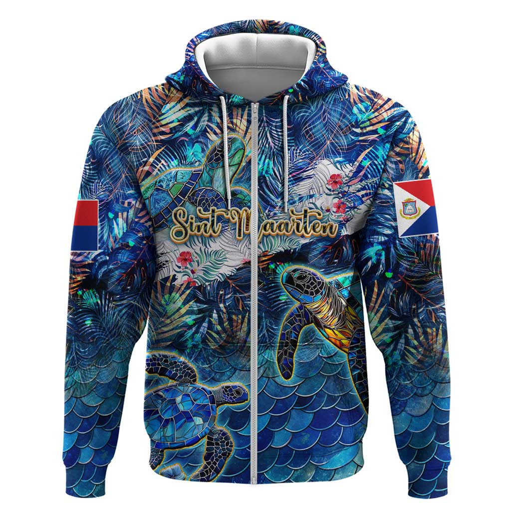 Sint Maarten Zip Hoodie Sea Turtle Tropical Pattern - Wonder Print Shop