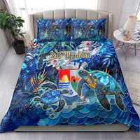 Blue sea turtle tropical bedding set with duvet and two matching pillows