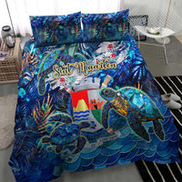 Blue tropical duvet with sea turtle artwork and two coordinated pillows