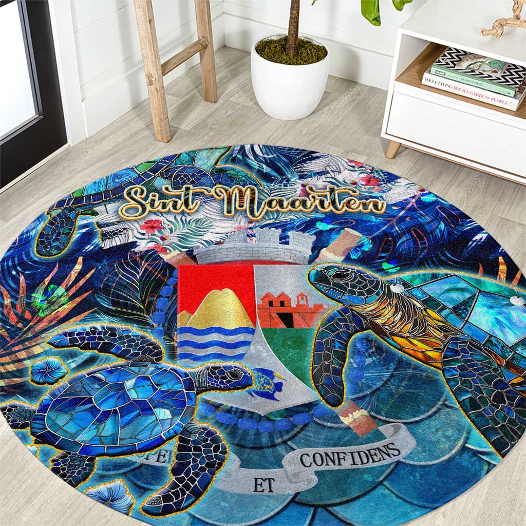 Sint Eustatius Round Carpet Sea Turtle Tropical Pattern - Wonder Print Shop