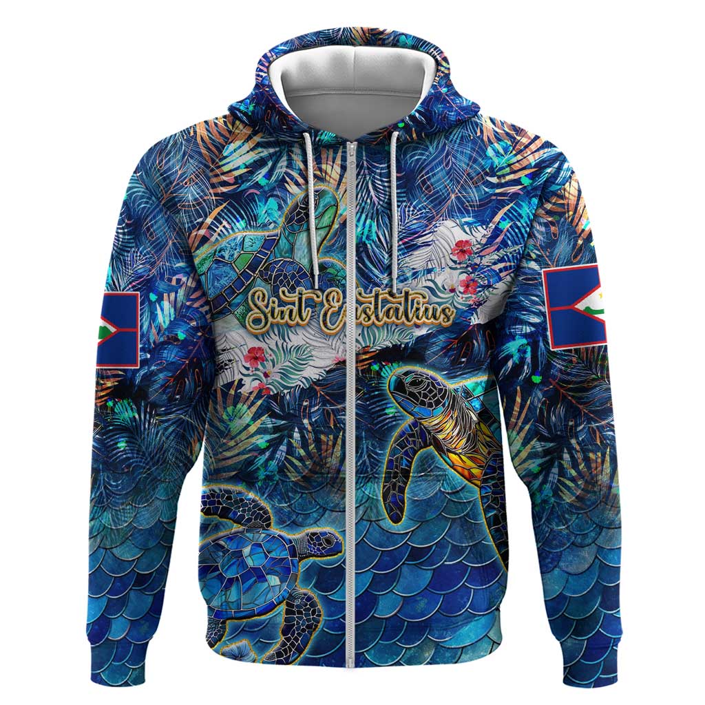 Sint Eustatius Zip Hoodie Sea Turtle Tropical Pattern - Wonder Print Shop