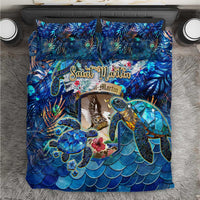 Blue tropical sea turtle bedding set with printed duvet and two matching pillows