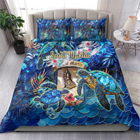 Blue sea turtle tropical bedding set with printed duvet and two matching pillows
