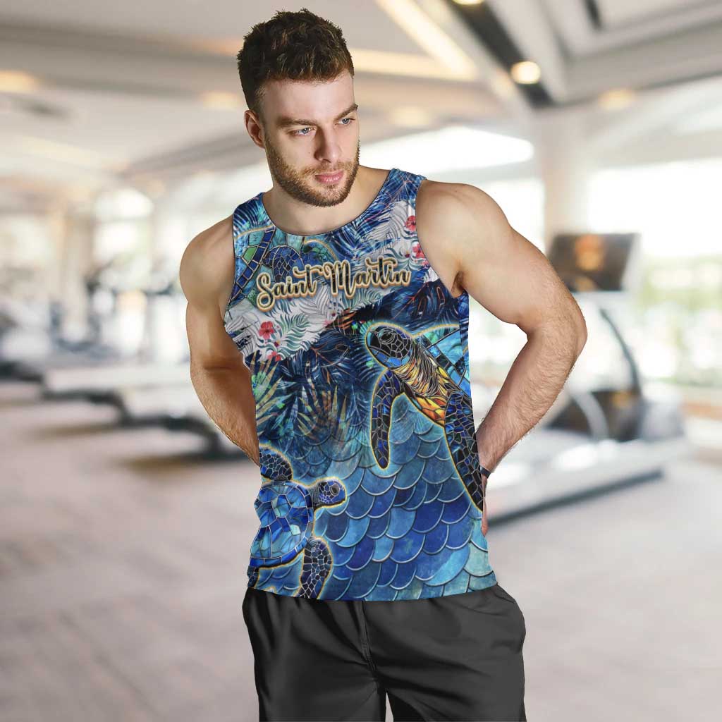 Saint Martin Men Tank Top Sea Turtle Tropical Pattern