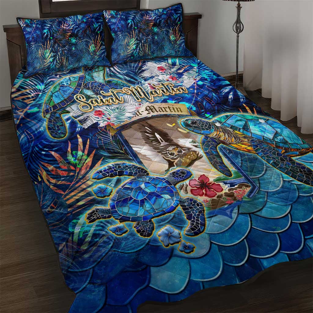 Saint Martin Quilt Bed Set Sea Turtle Tropical Pattern - Wonder Print Shop