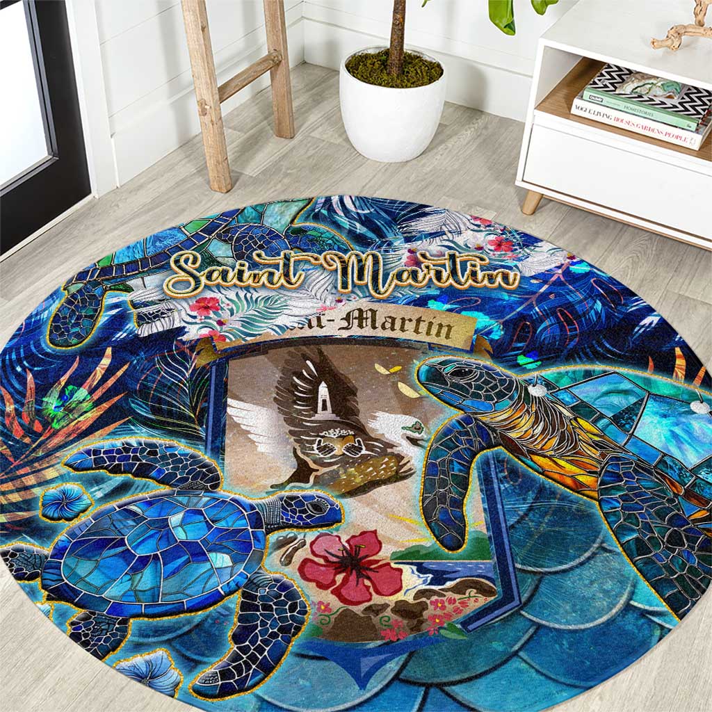 Saint Martin Round Carpet Sea Turtle Tropical Pattern - Wonder Print Shop